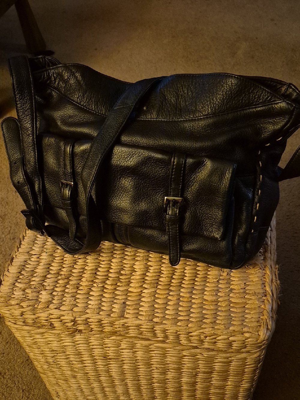 Stone Mountain Black Leather Shoulder Bag -